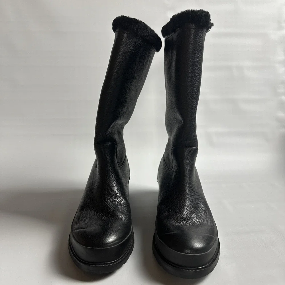 Hunter Cozy Luxe Quiet Luxury Winter Boots Women's 10 Black Faux Fur après ski
